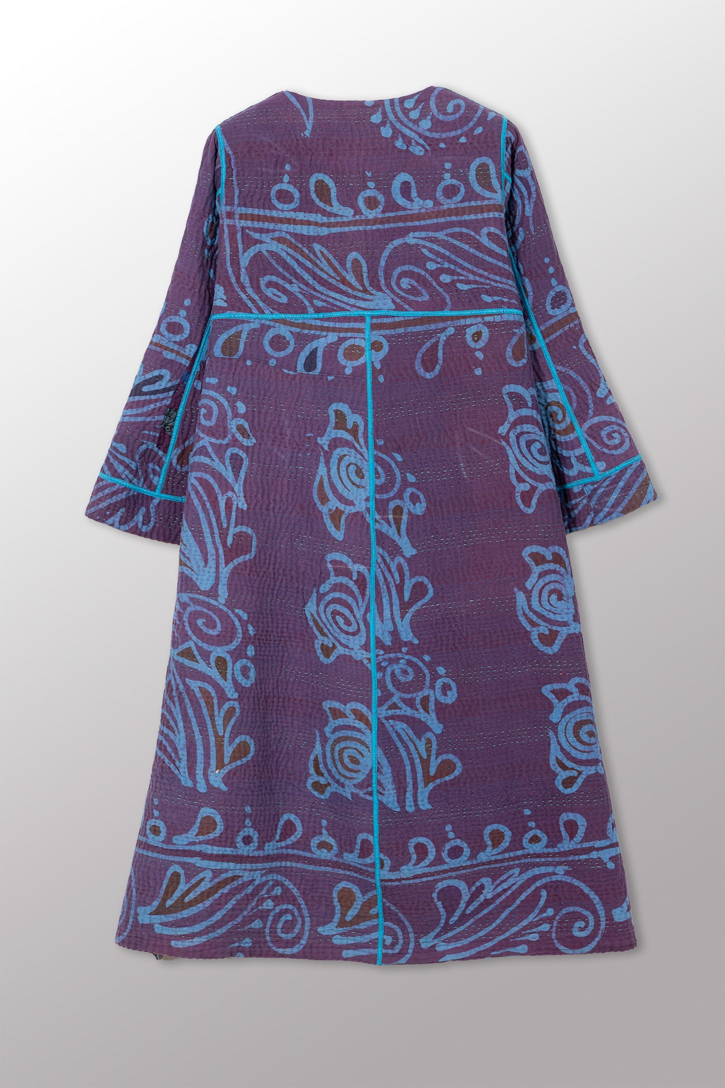 COTTON OVERDYE KANTHA WRAP FLARE COAT - ov4330-cblu004a -