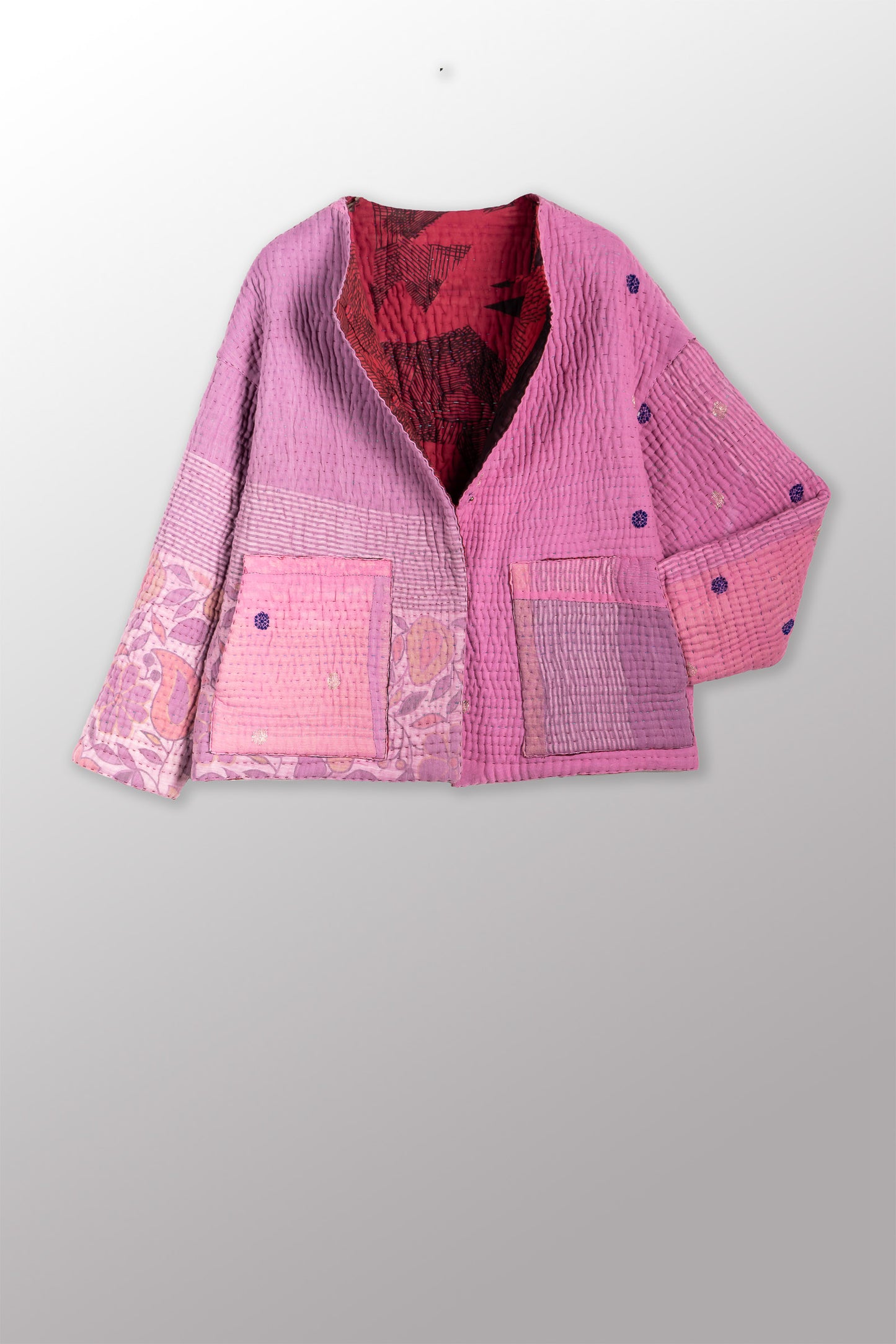 QUILTED OVERDYE COTTON KANTHA CREW NECK SHORT JKT - oq5053-cred003a -