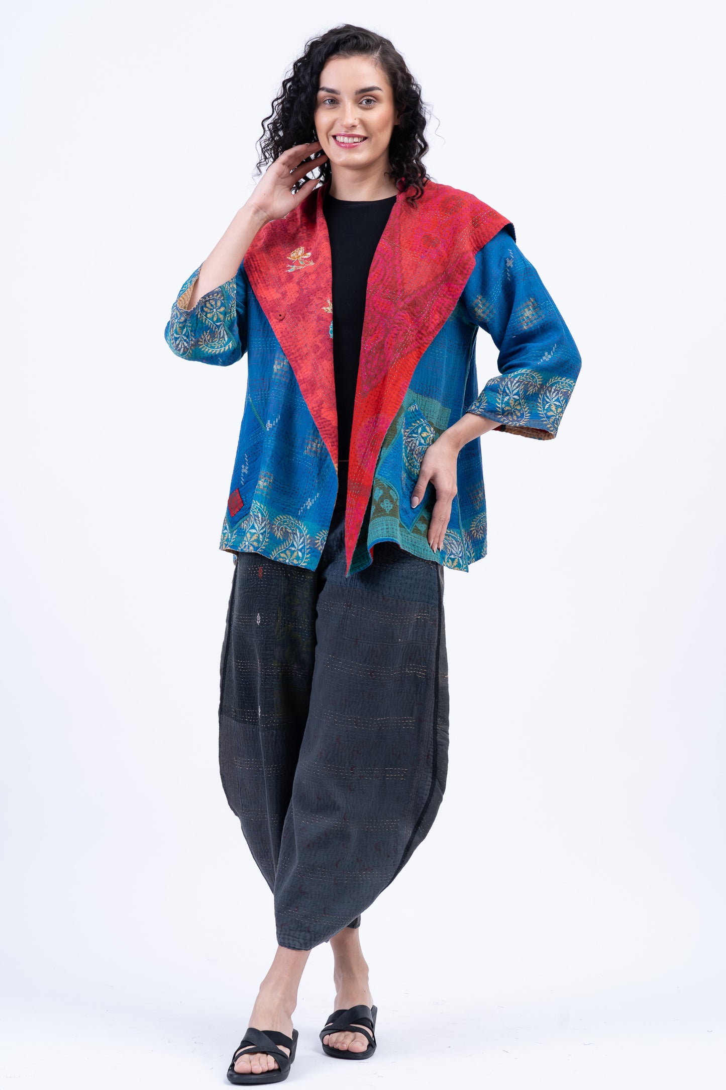 VINTAGE COTTON KANTHA FLARE JKT - cv2010-0069a -