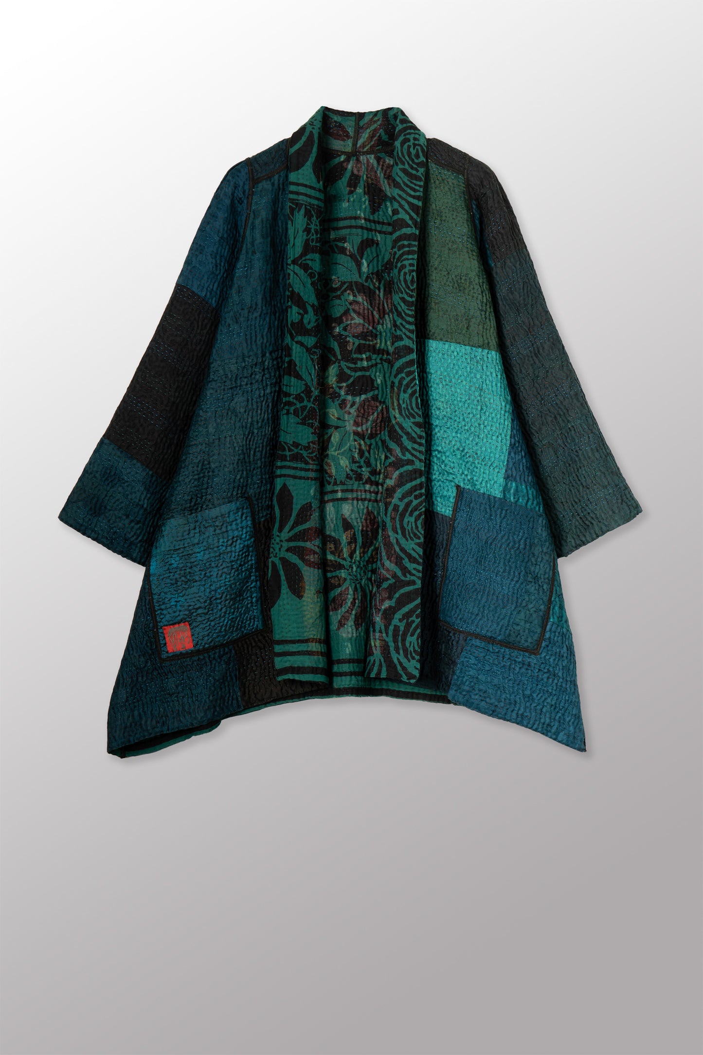 EMERALD GREEN KANTHA A-LINE JACKET - eg4003-tel -