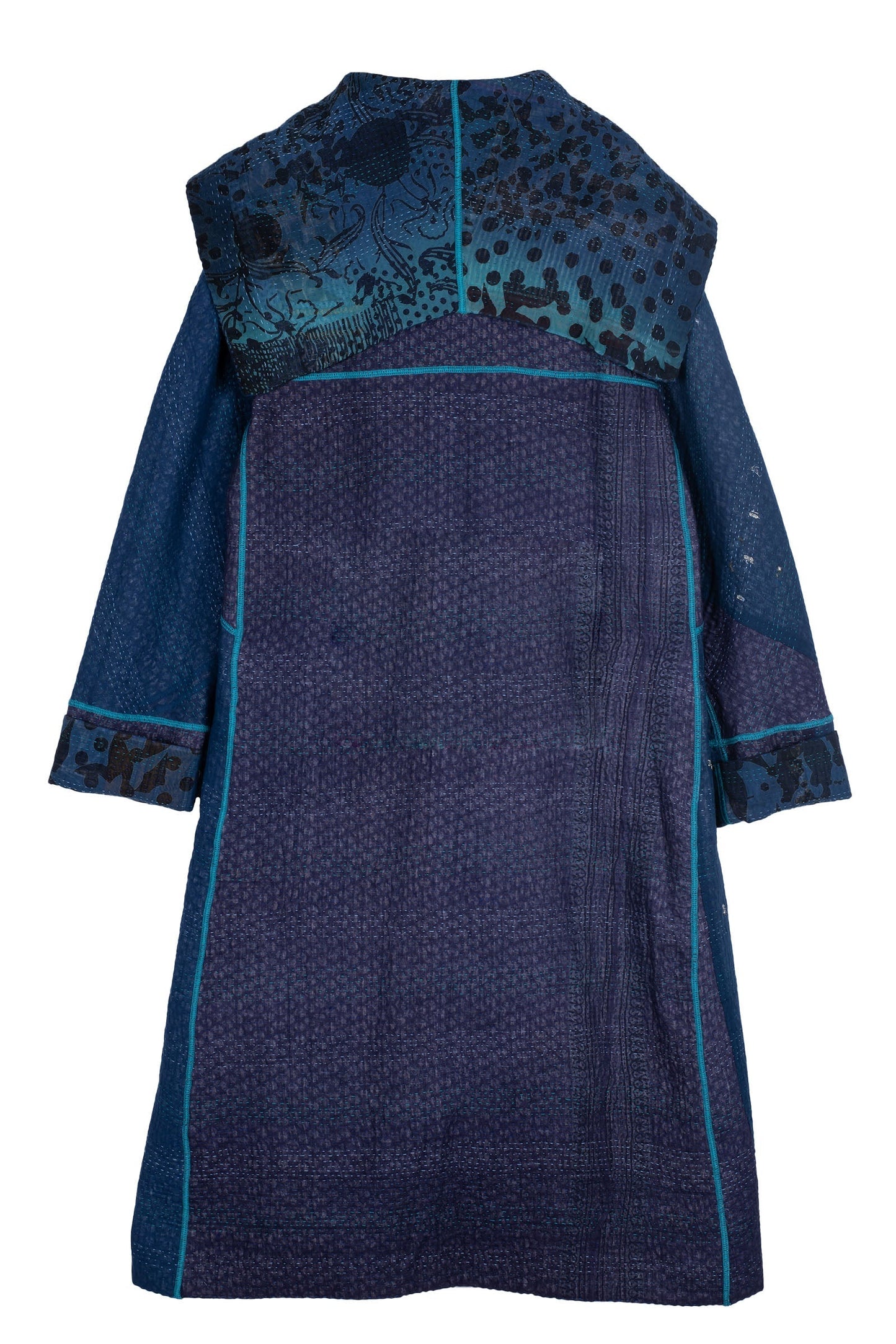 MONOTONE TWILIGHT PRINT KANTHA A-LINE LONG COAT - tp4302-blu -