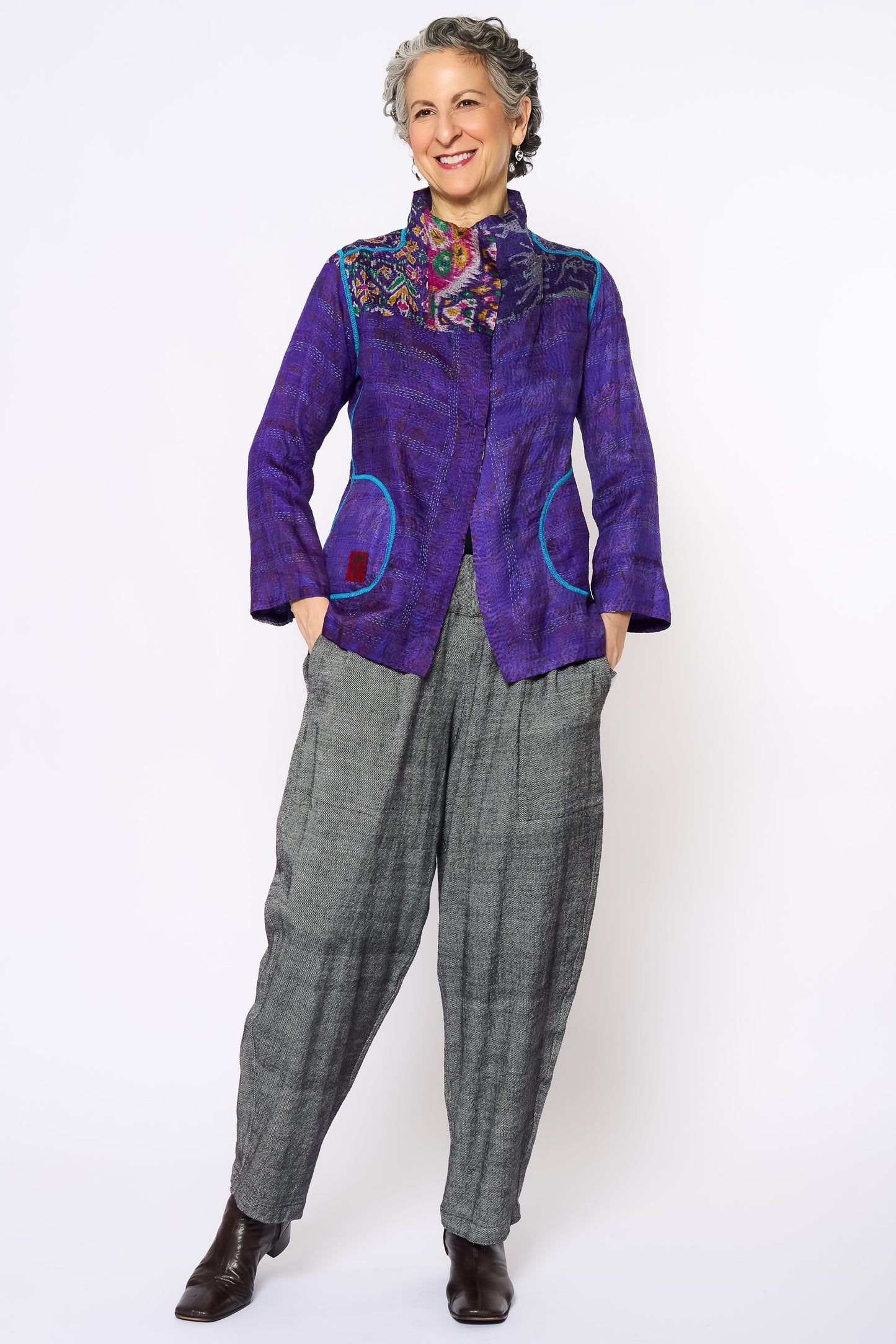 VINTAGE SILK KANTHA SHORT JKT - sv2007-0050s -
