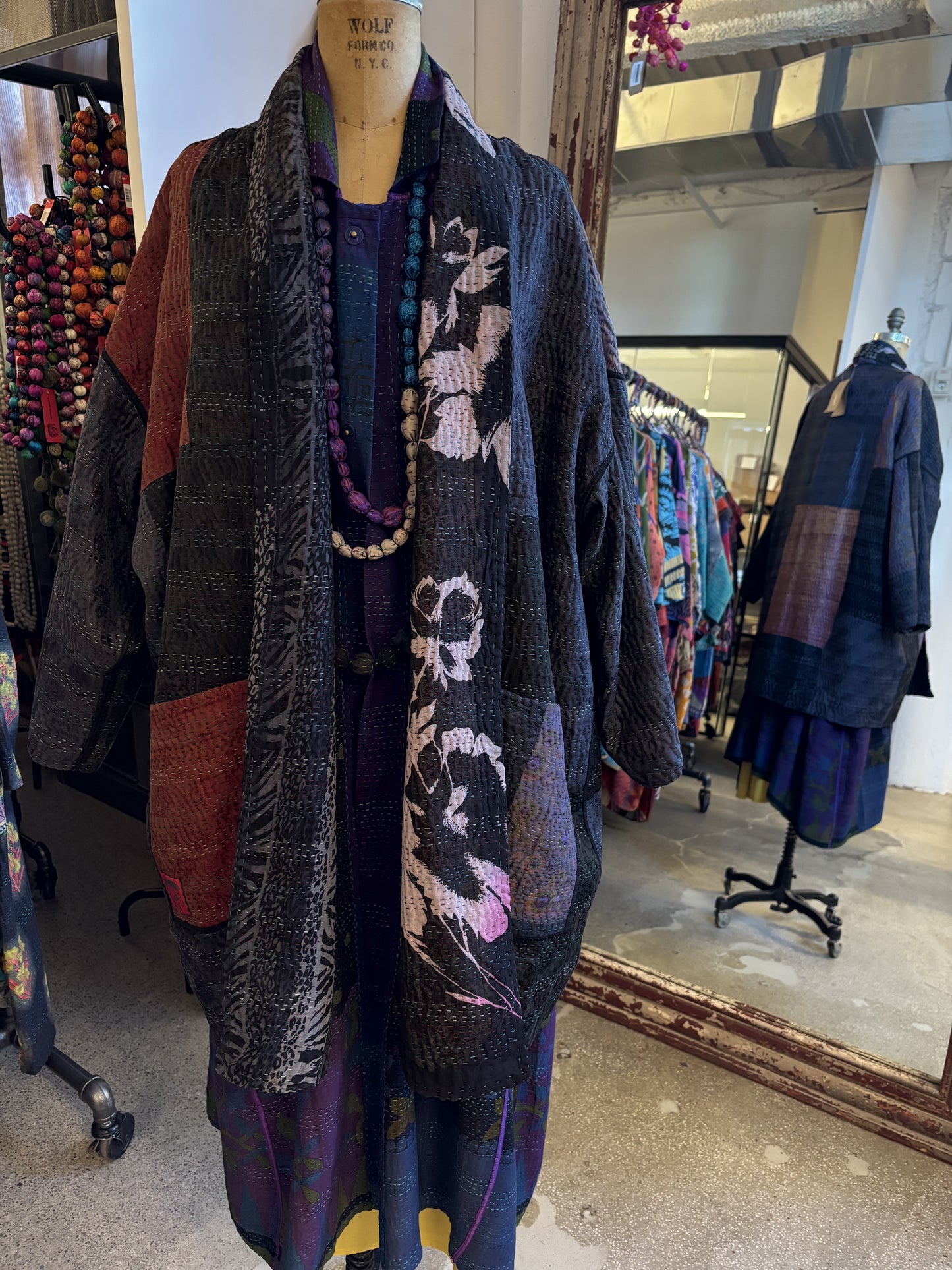 JACQUARD SILK KANTHA HAORI JACKET - js4068-blk -