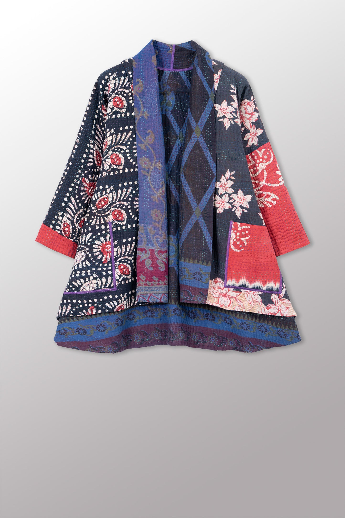 COTTON OVERDYE KANTHA KIMONO JKT - ov4004-cblu002a -