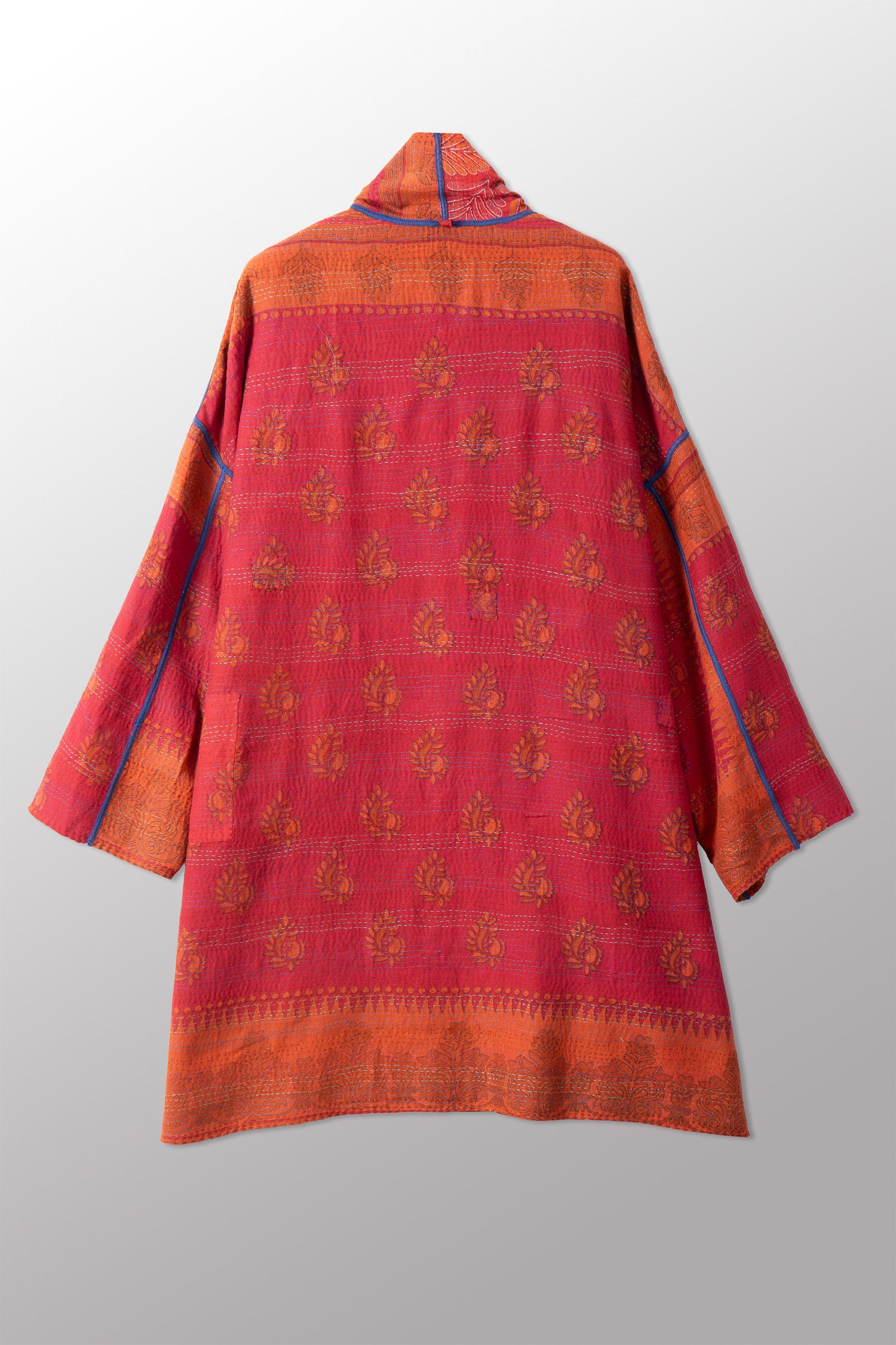 VINTAGE SILK GEORGETTE COTTON KANTHA HAORI JACKET - gc2068-0001a -