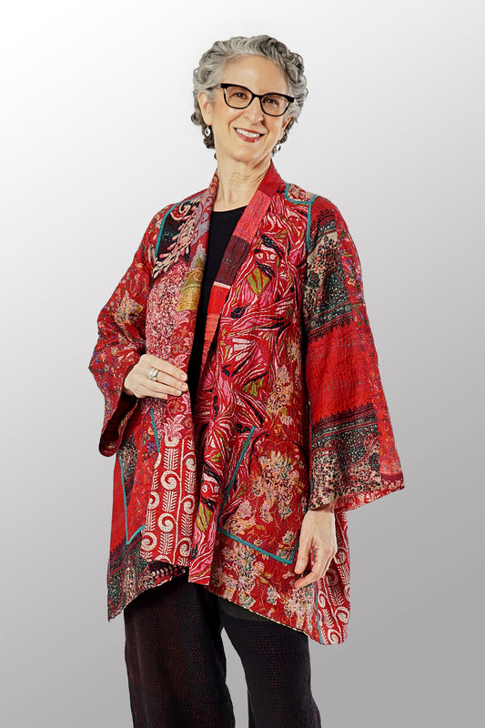 VINTAGE SILK KANTHA A-LINE JKT - sv2003-0385a -