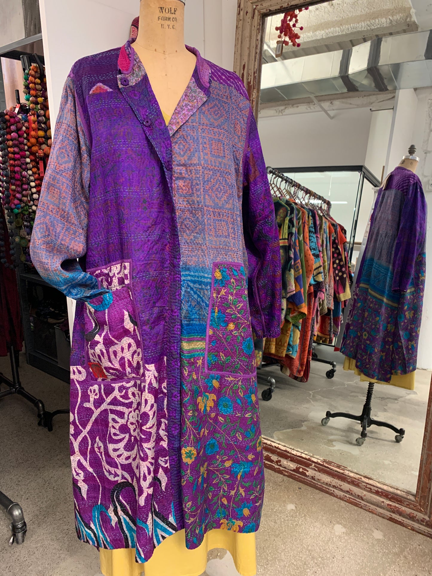 VINTAGE SILK KANTHA KAFTAN COAT - sv2343-0002s -