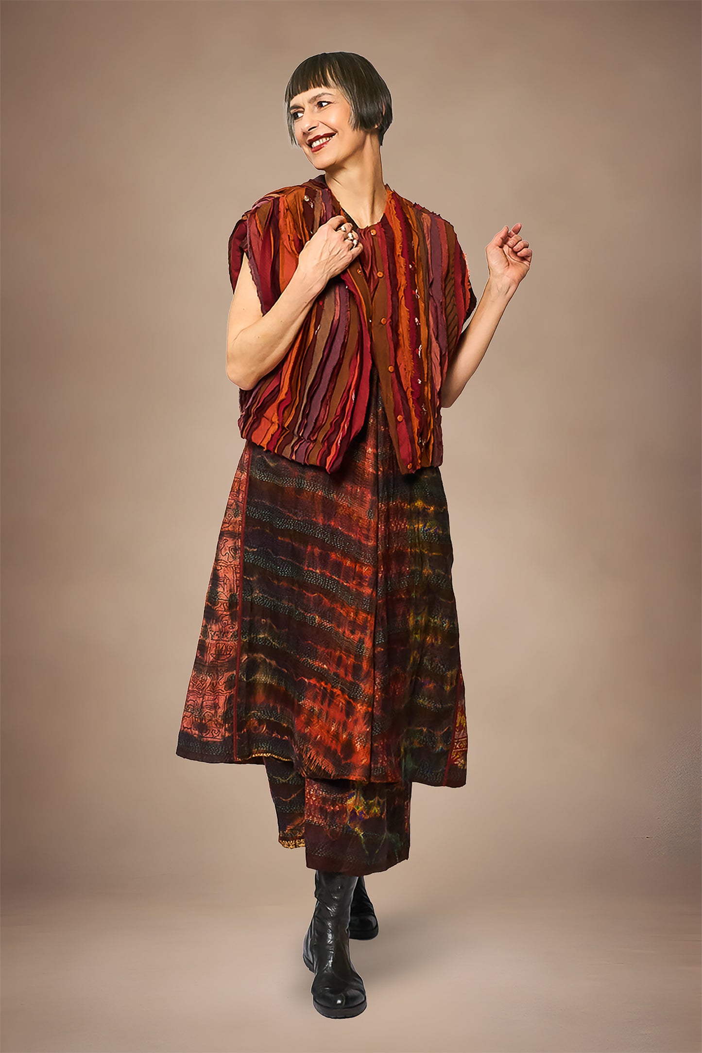 WAVY STRIPE KANTHA WIDE SHOULDER VEST - wv2245-org -