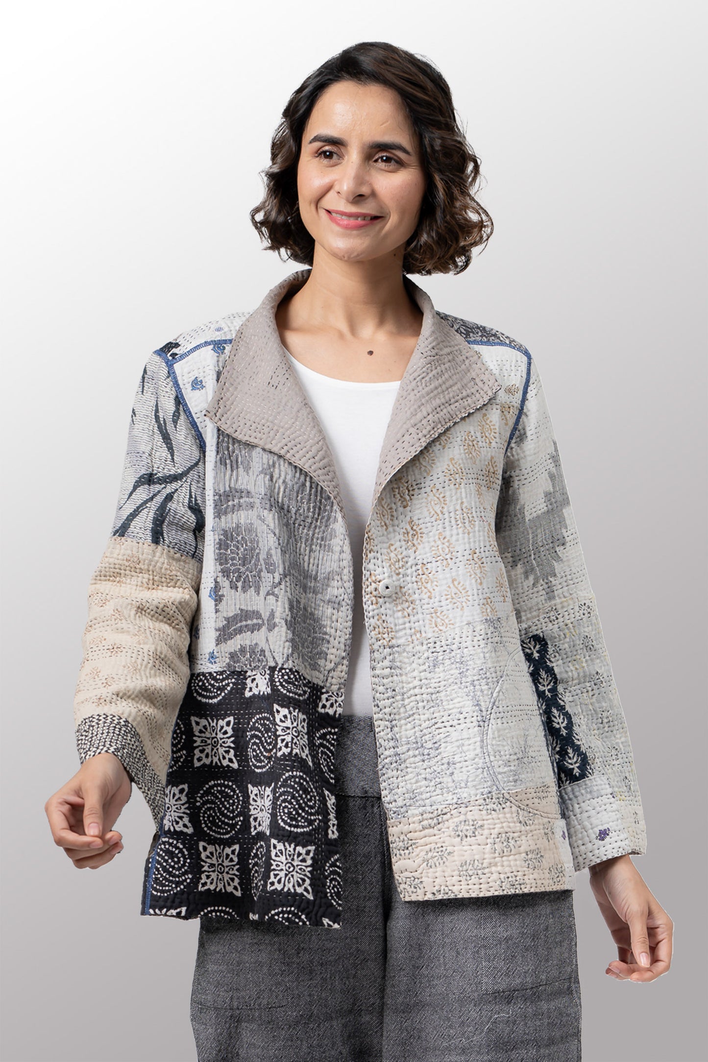 POWDER PATCH KANTHA SHORT JACKET - pd4007-gry -