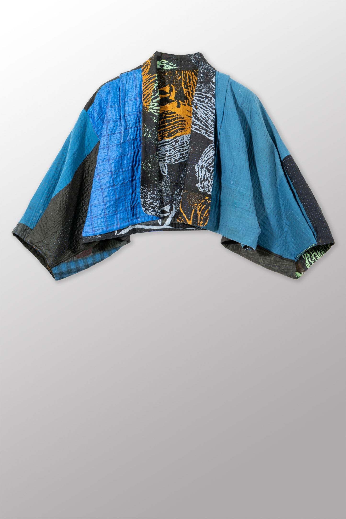 NIGHT FLOWERS KANTHA PUFF SLV. SHRUG - nl4062-blu -