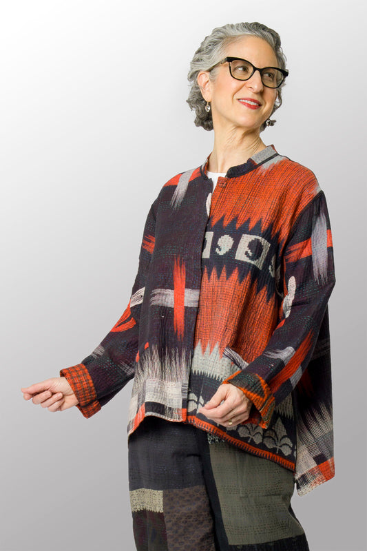 VINTAGE COTTON KANTHA KAFTAN JACKET SHORT - cv4088-0003l -
