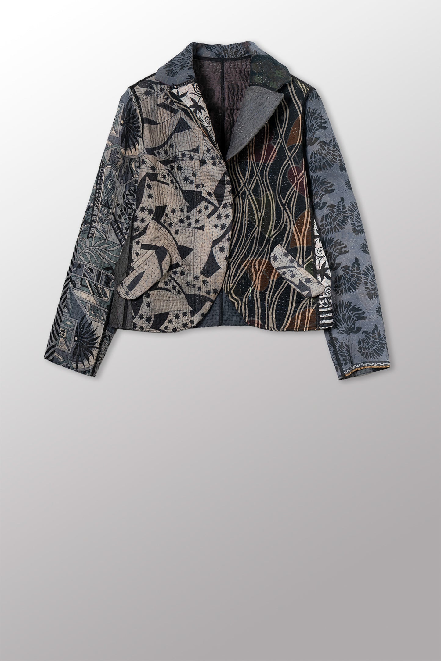 JACQUARD SILK KANTHA CROPPED BASIC JACKET - js4096-cbkg001m -