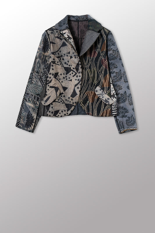 JACQUARD SILK KANTHA CROPPED BASIC JACKET - js4096-cbkg001m -