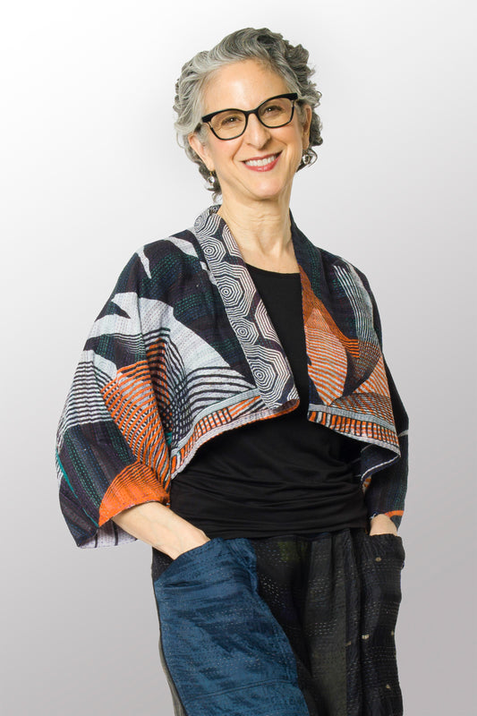 VINTAGE COTTON KANTHA PUFF SLV. SHRUG - cv2062-0013a -