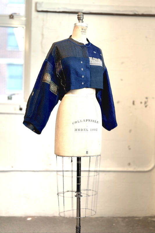 COTTON SILK SW PATCH KANTHA SLEEVE JACKET - ws4090-gry -