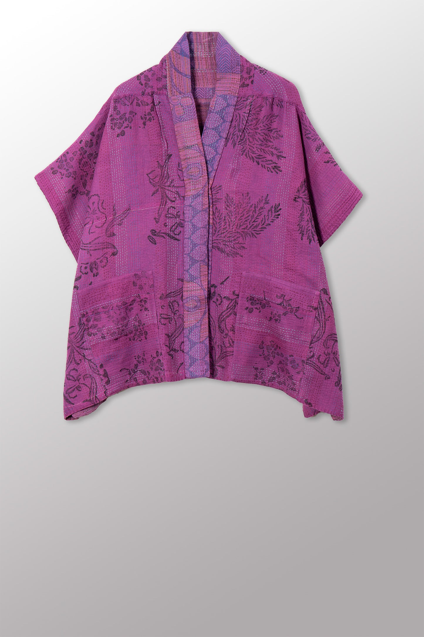VINTAGE COTTON & NEW VOILE KANTHA PONCHO TOP - cn2568-0004a -