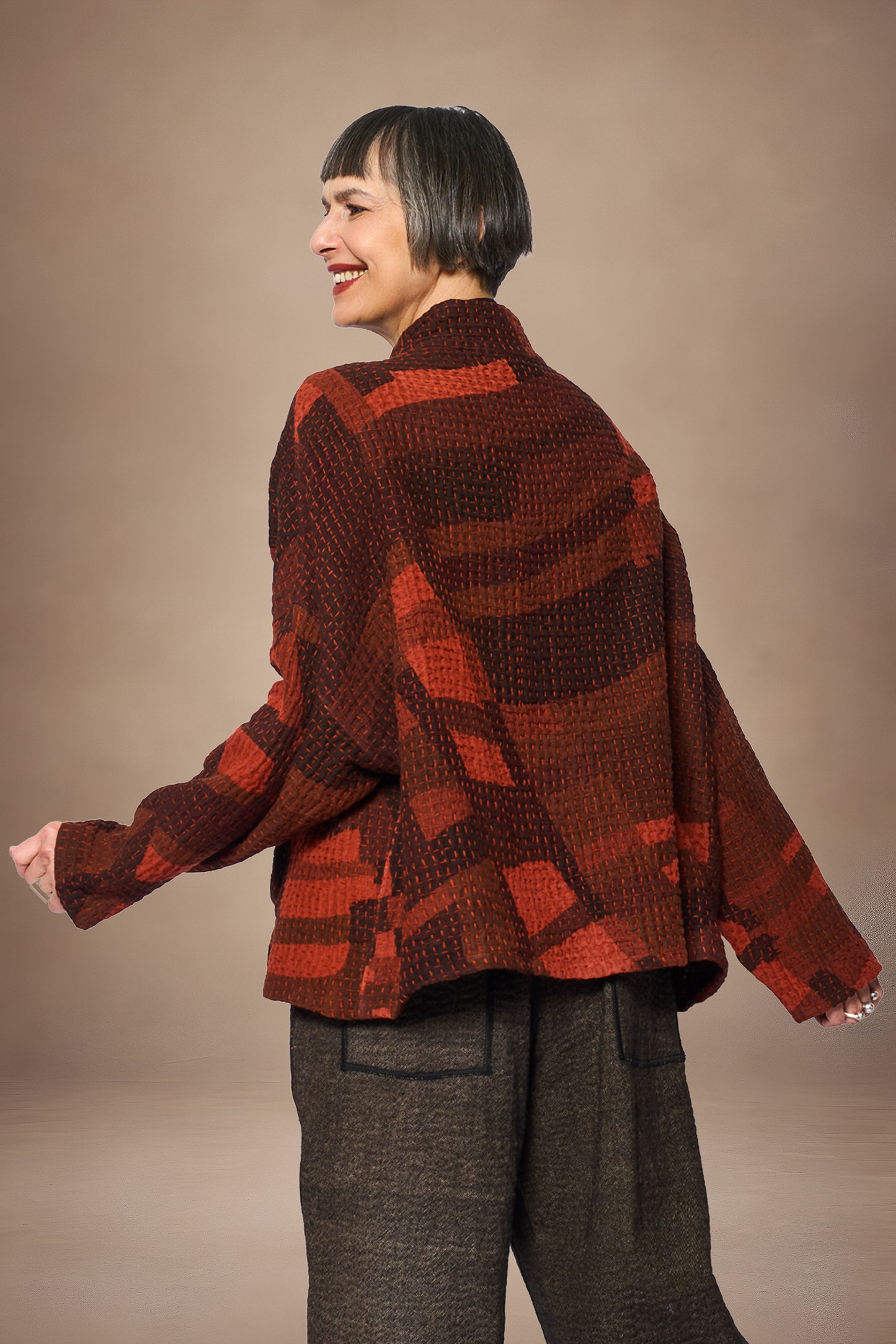 ABSTRACT WAFFLE KANTHA FUNNEL NECK JACKET - bw3j102-org -