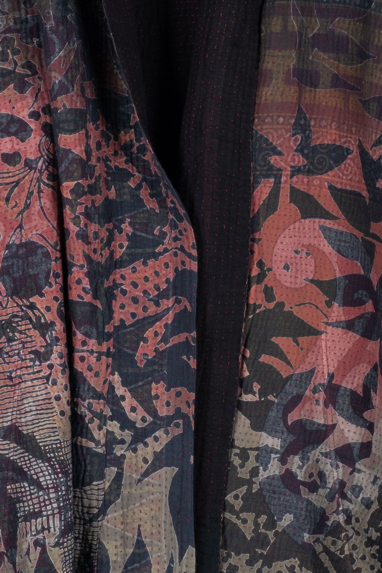 MONOTONE TWILIGHT PRINT KANTHA A-LINE LONG COAT - tp4302-red -