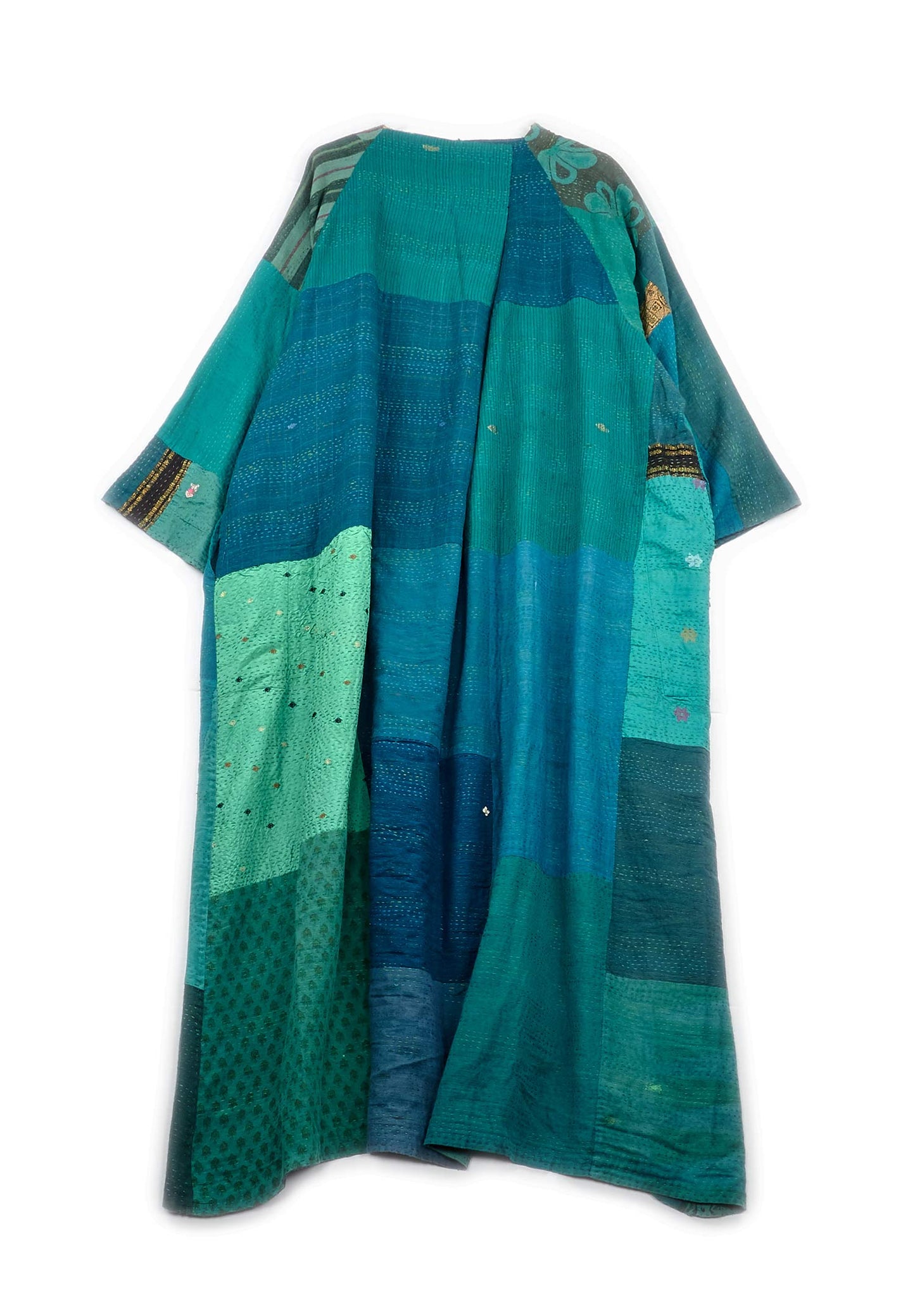 COTTON SILK SW PATCH KANTHA KIMONO MAXI - ws2318-tel -
