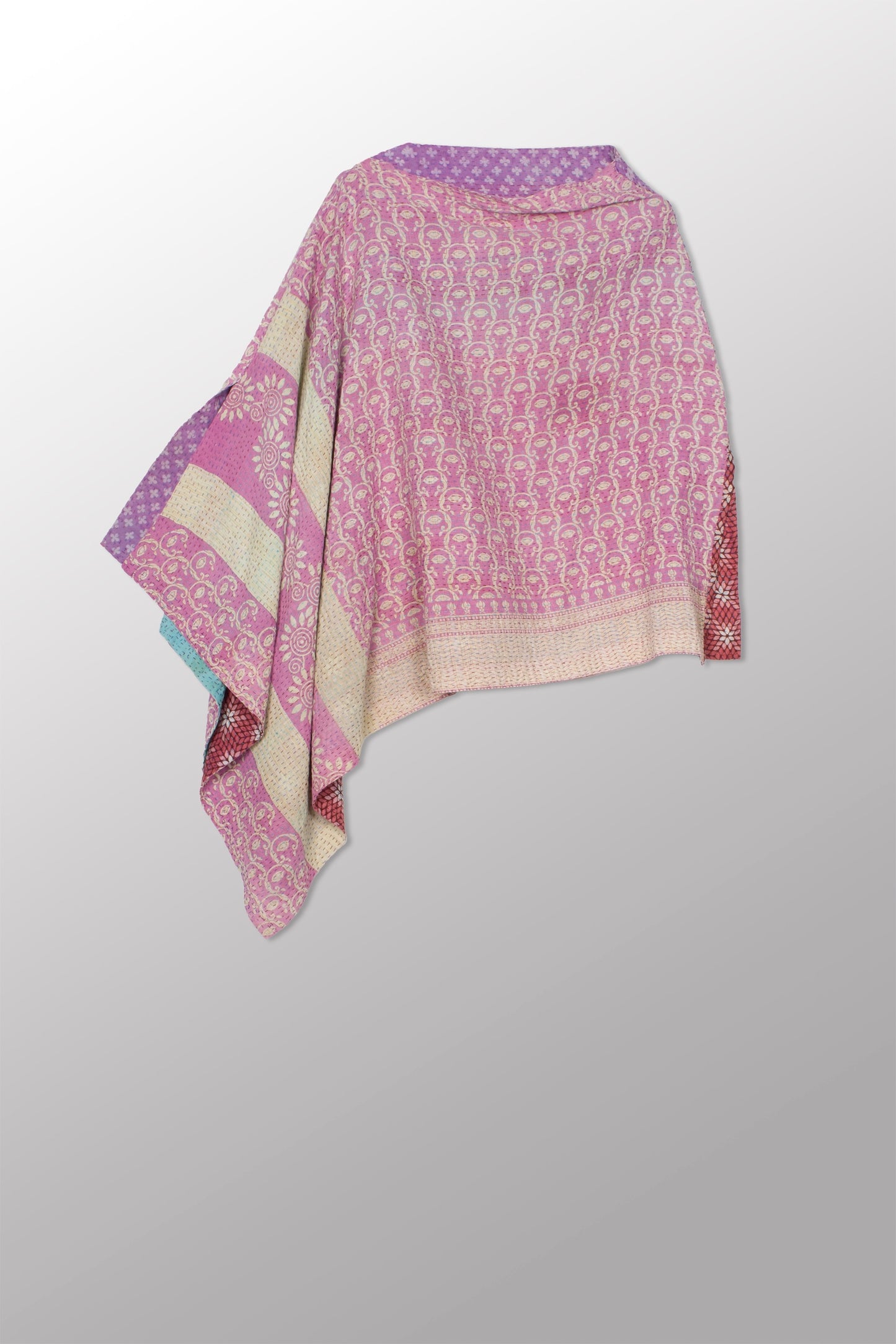 VINTAGE COTTON KANTHA LONG CAPE - cv2841-0001a -