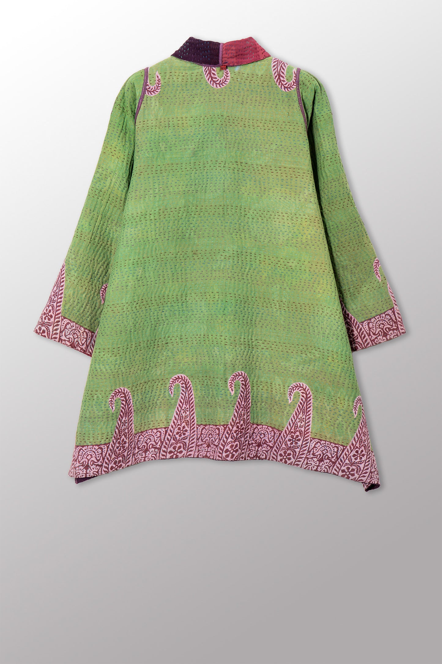 VINTAGE SILK GEORGETTE COTTON KANTHA A-LINE JACKET - gc4003-0003a -