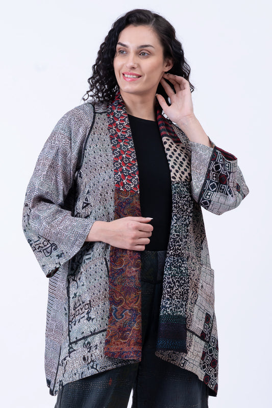 VINTAGE SILK KANTHA A-LINE JKT - sv2003-0410a -