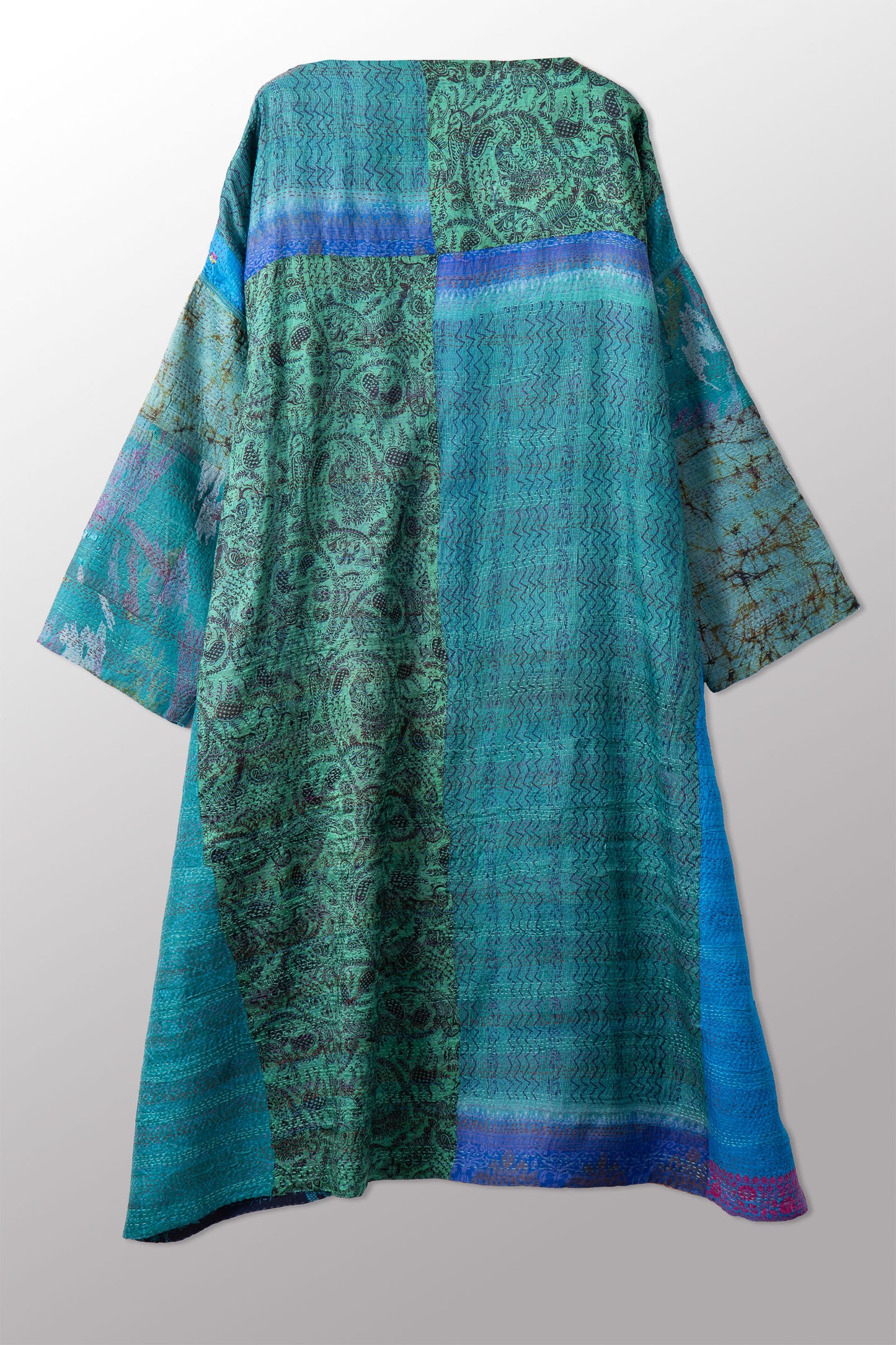 VINTAGE SILK KANTHA LONG DUSTER - sv2328-0011a -