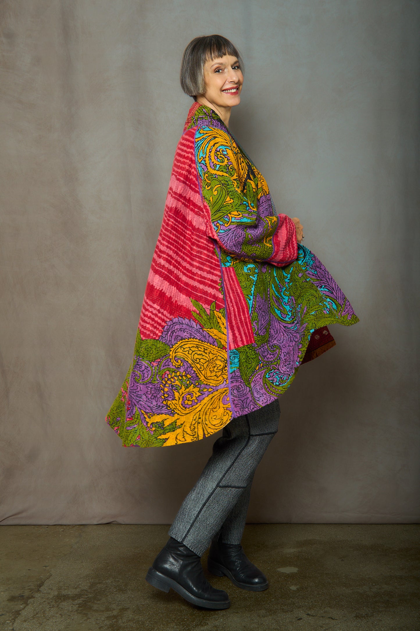 VINTAGE COTTON KANTHA KIMONO LONG JKT - cv4005-0143a -