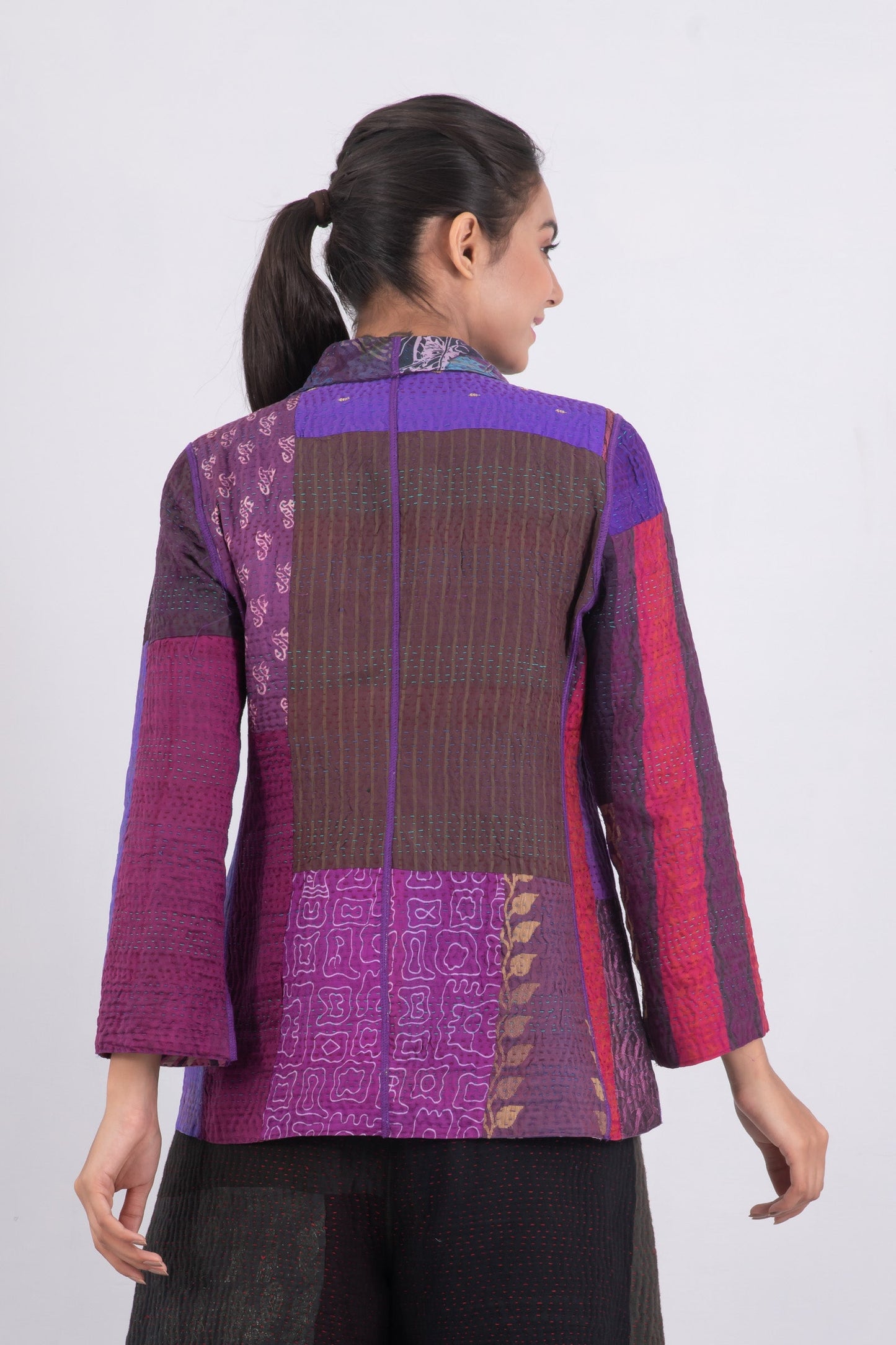 JACQUARD SILK KANTHA SHORT JACKET - js4007-prp -