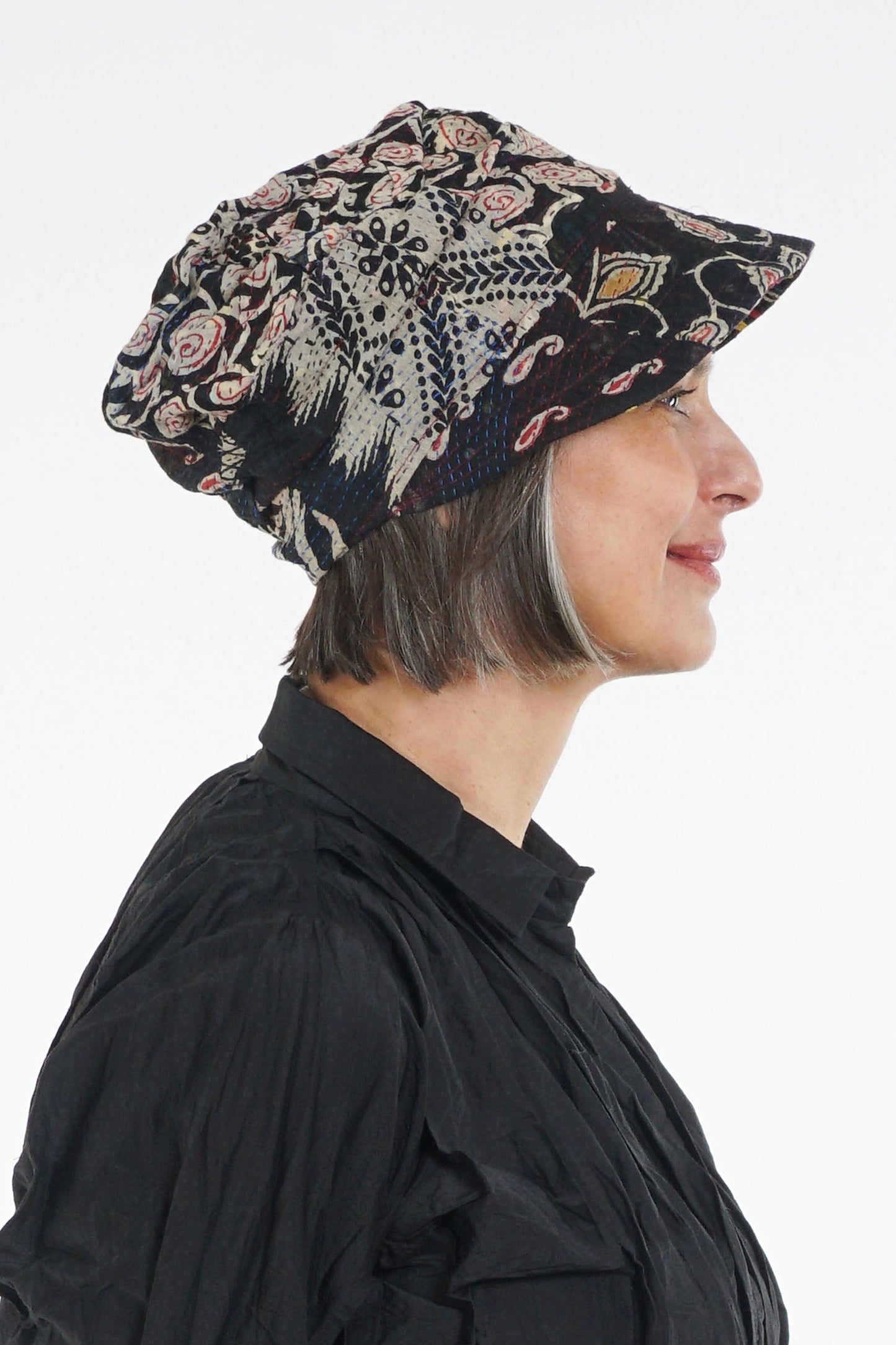 PATCHED & LEAVES KANTHA HALF BRIM HAT - pl2881-blk -