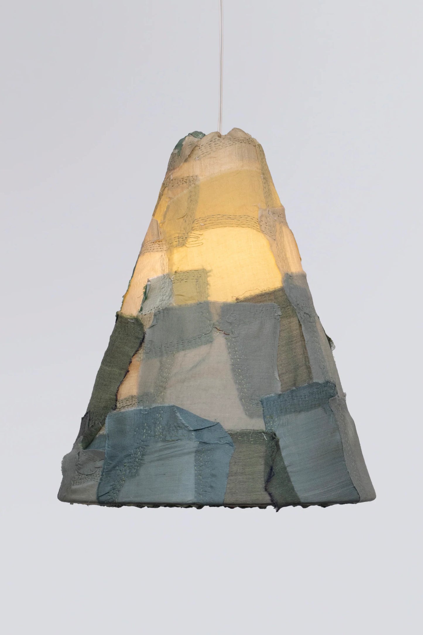 Mosaic Fray Patch Kantha Hanging Pendant Lamp - Teal