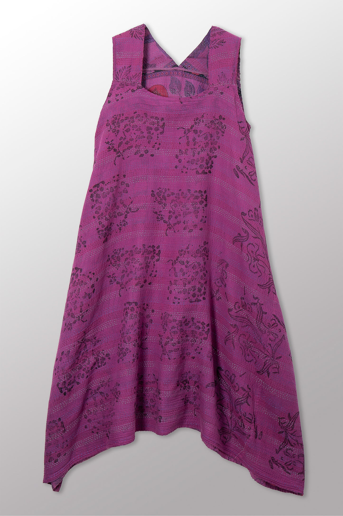 VINTAGE COTTON & NEW VOILE KANTHA TENT DRESS - cn2413-0002a -