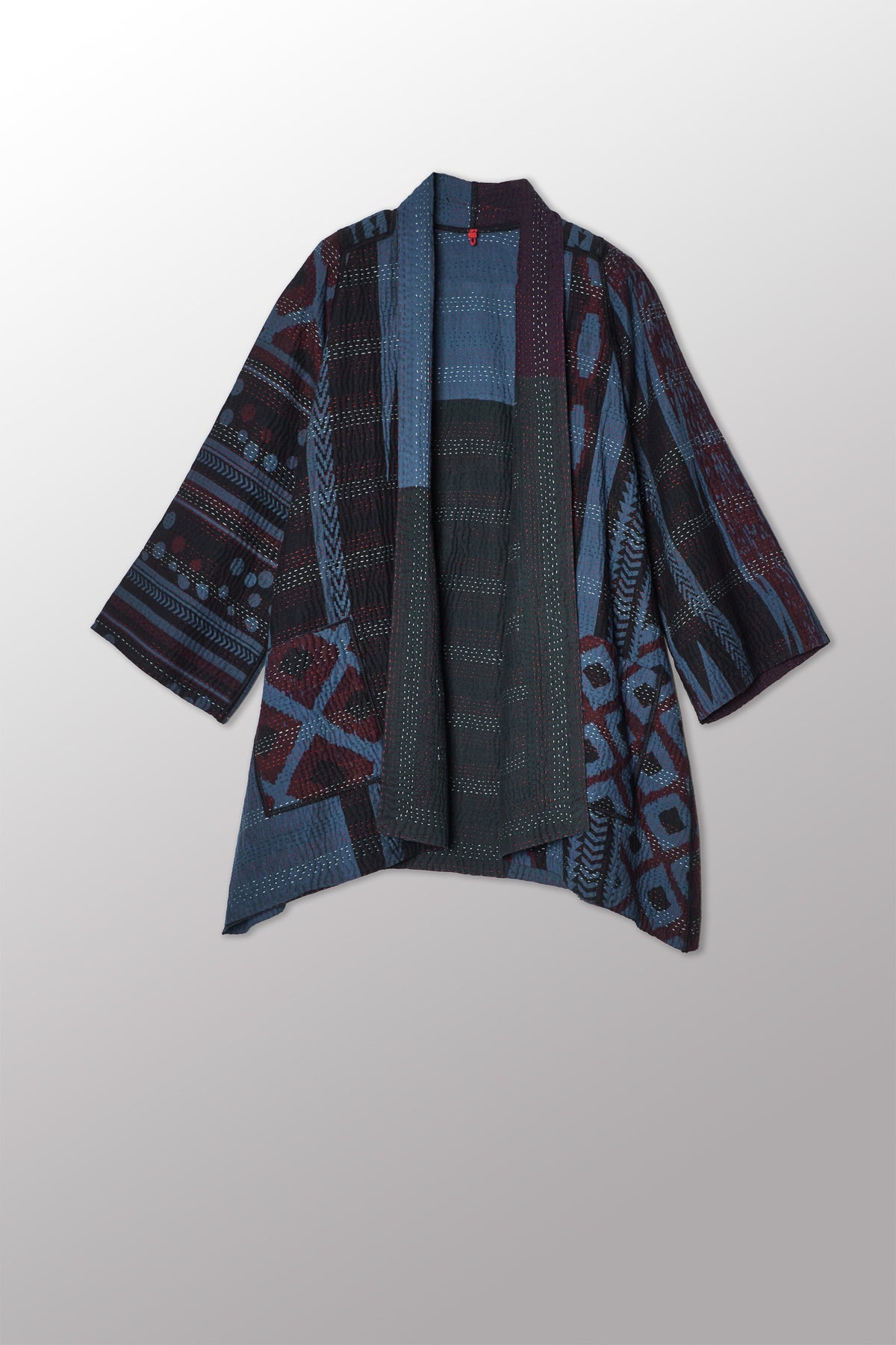 OVERDYED MONOTONE IKAT KANTHA A-LINE JKT - ov-mi4003-nvy -
