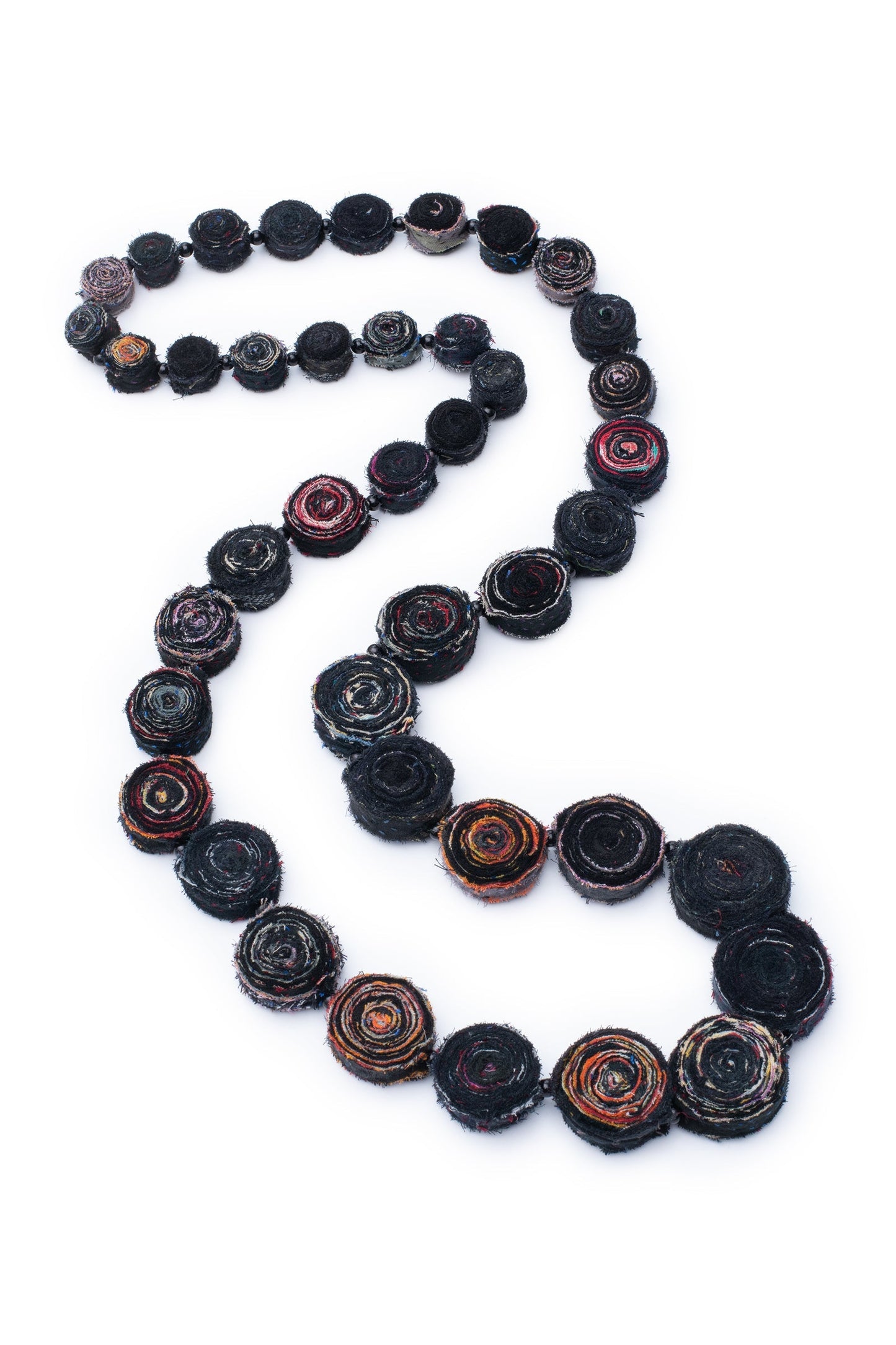 VINTAGE COTTON KANTHA SIMPLE EDDY LONG NECKLACE - cv2714-blk -