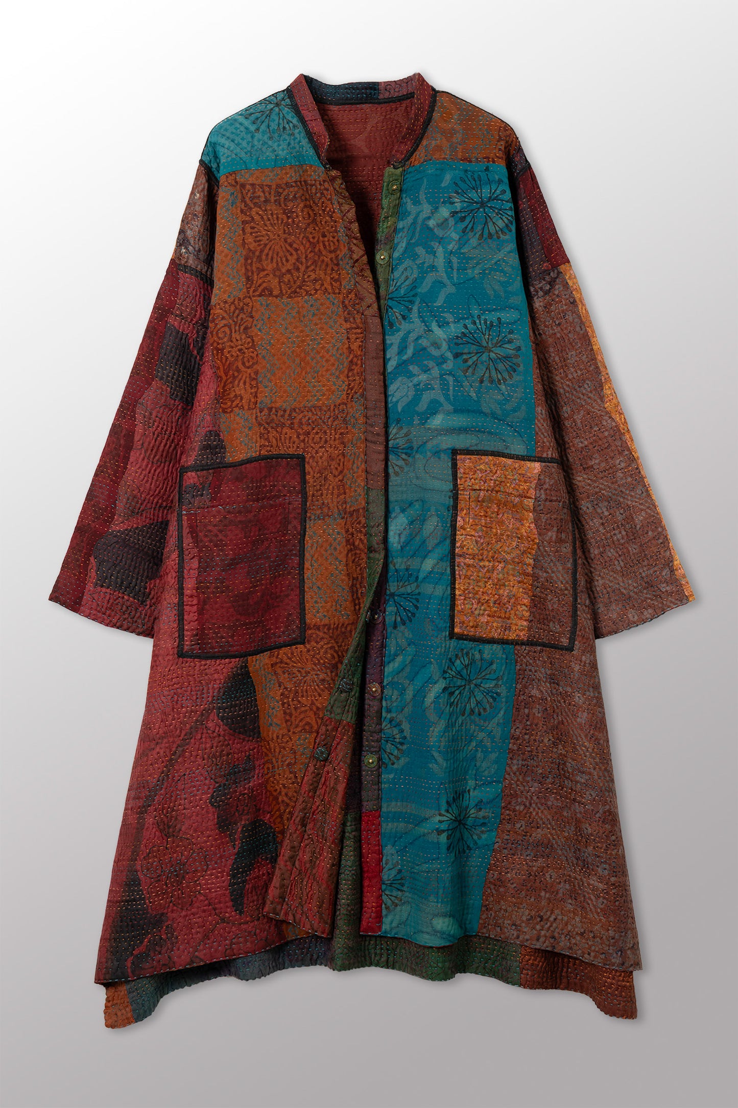 JACQUARD SILK KANTHA KAFTAN COAT - js4343-cbrn002m -