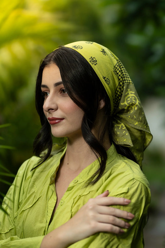 Bandana Handmade Cotton Square kantha -Lime green