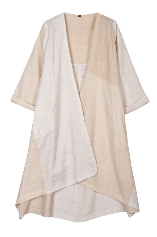 JAIPUR WHITE KANTHA WRAP FLARE COAT - jw2330-ivy -
