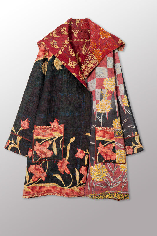 VINTAGE COTTON KANTHA POCKET MEDIUM COAT - cv4316-0048m -