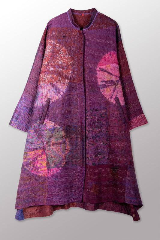 TIE DYE CIRCLE SHIBORI KANTHA KAFTAN COAT - td4343-prp -