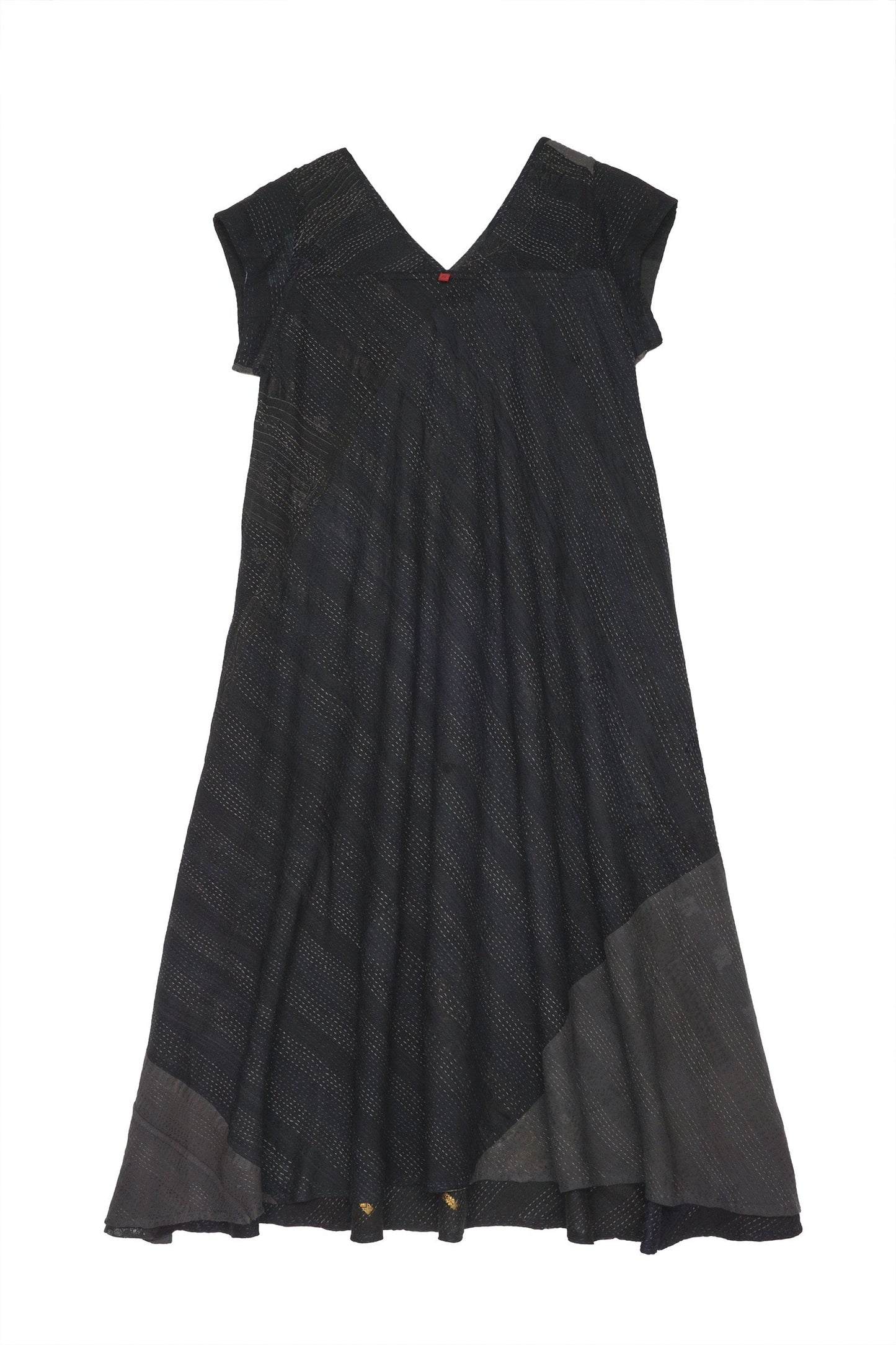 COTTON SILK SW PATCH KANTHA CAP SLV. FLARE DRESS - ws2425-blk -