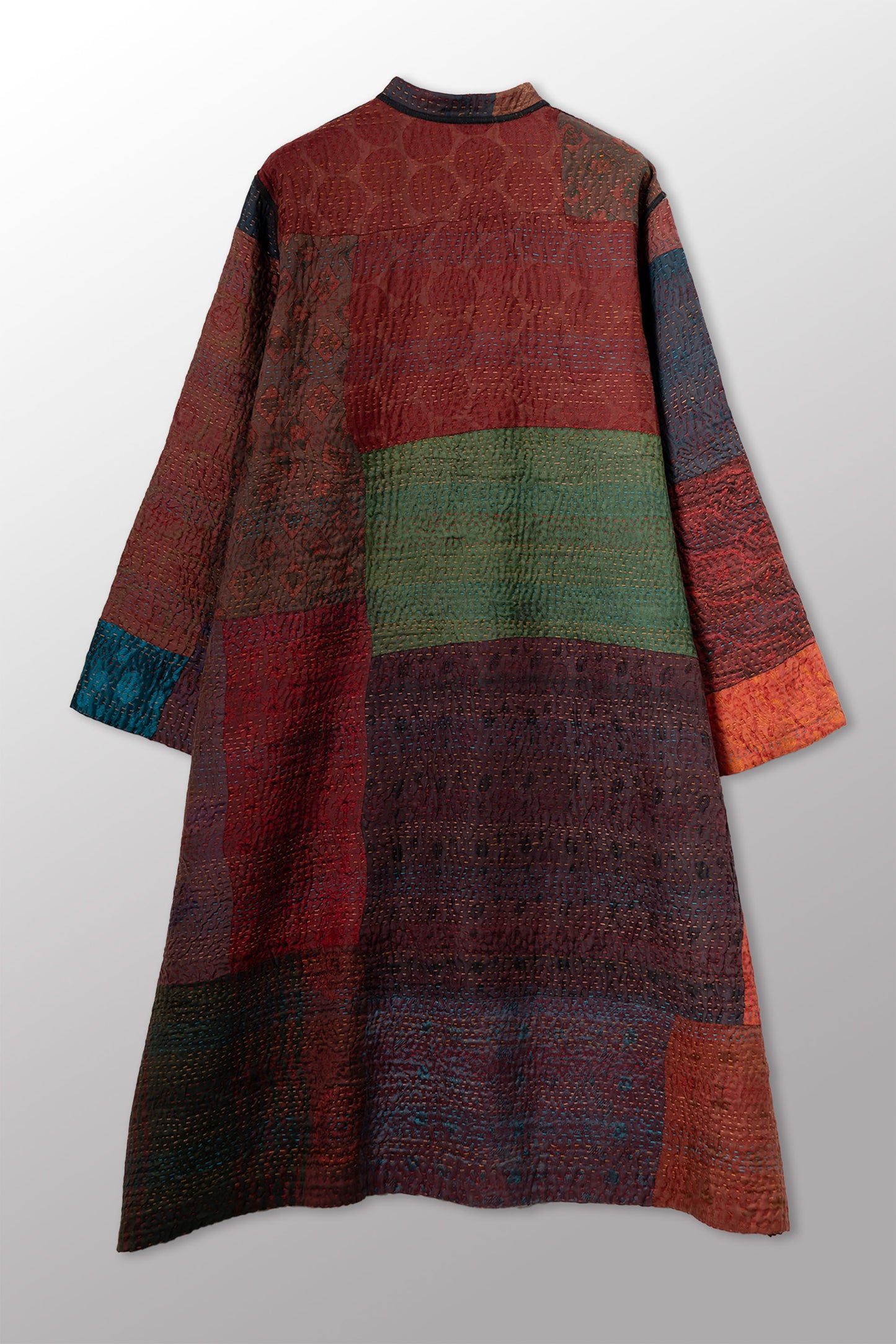JACQUARD SILK KANTHA KAFTAN COAT - js4343-cbrn001s -