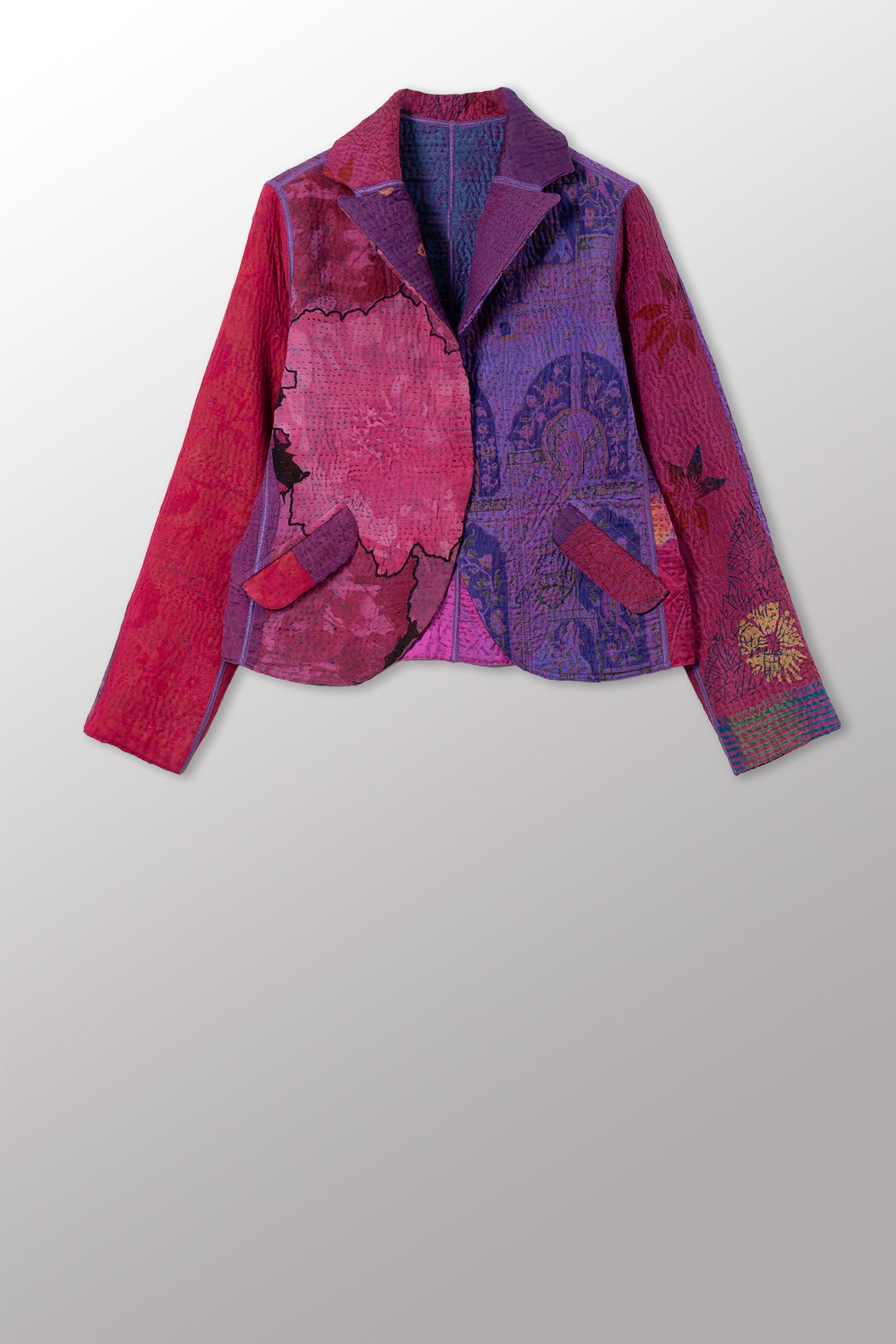 JACQUARD SILK KANTHA CROPPED BASIC JACKET - js4096-cprp001s -