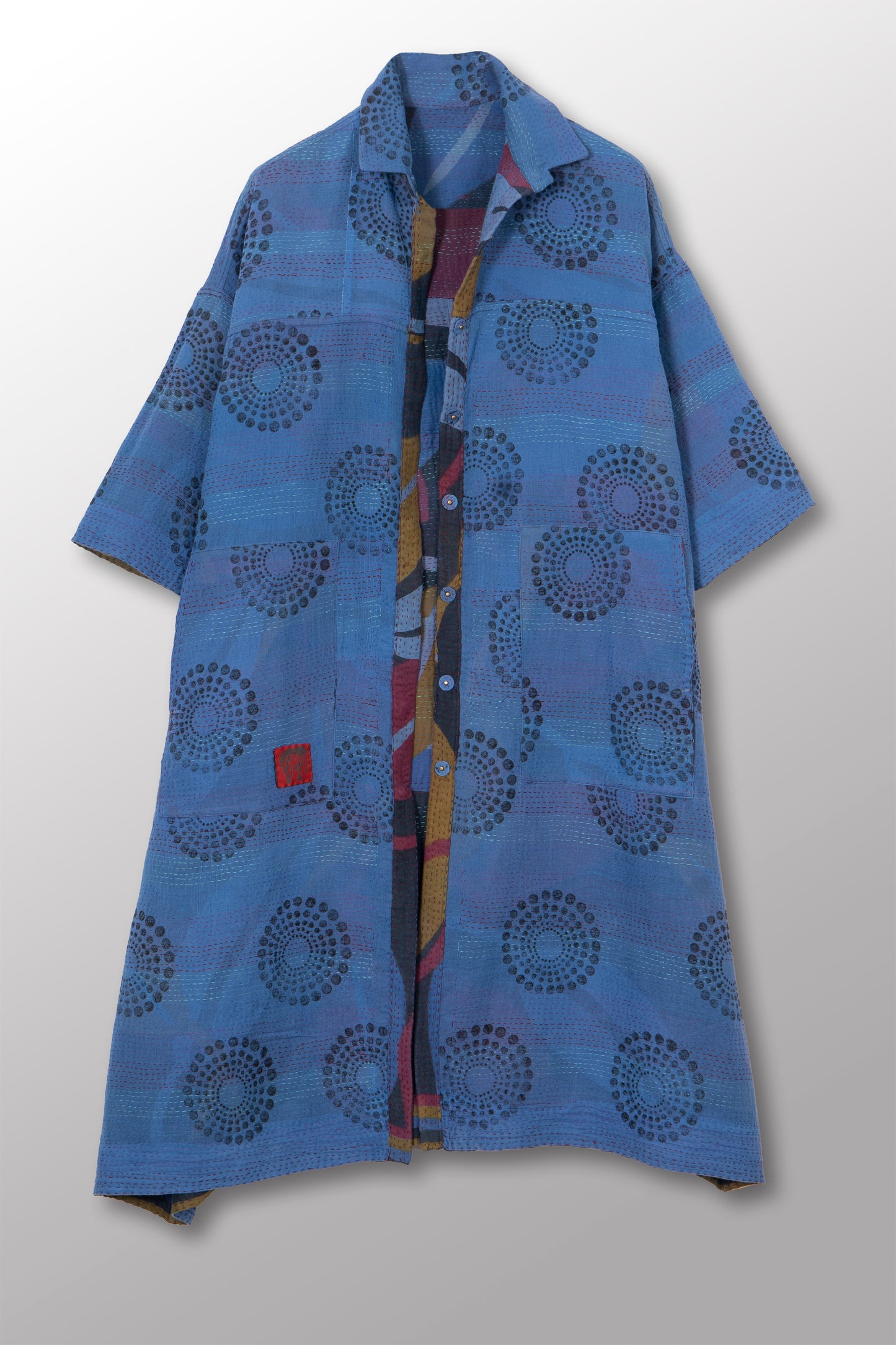 VINTAGE COTTON & NEW VOILE KANTHA 3/4 SLV. SHIRT DRESS - cn2459-0002s -