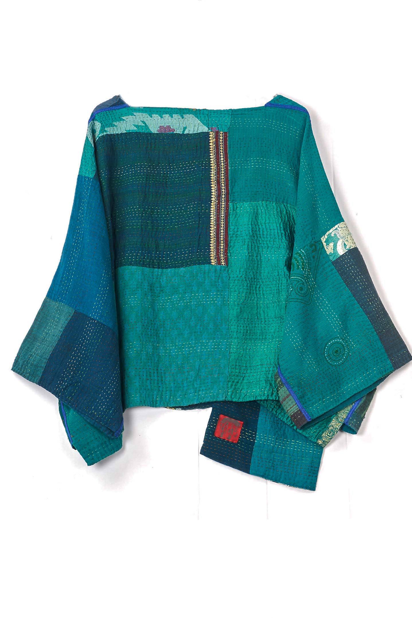 COTTON SILK SW PATCH KANTHA 3/4 SLV. CROP TOP - ws2528-tel -