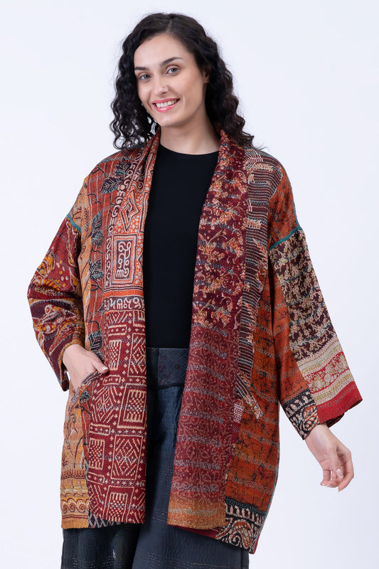 VINTAGE SILK KANTHA HAORI JACKET - sv2068-0006a -