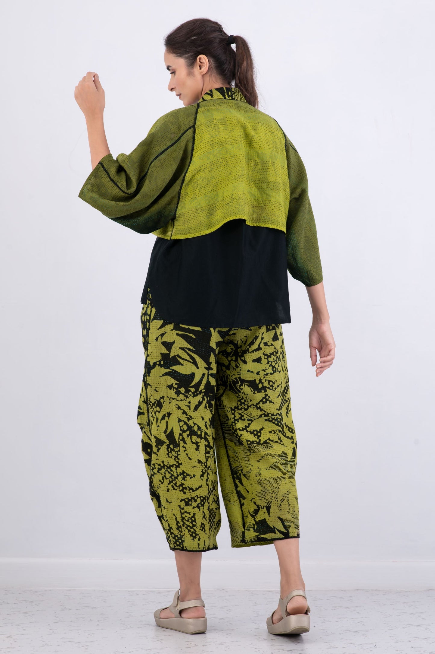 MONOTONE TWILIGHT PRINT KANTHA PUFF SLV. SHRUG - tp2062-cha -