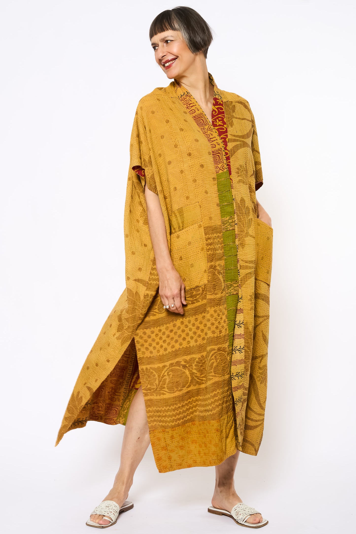 VINTAGE COTTON KANTHA PONCHO DRESS - cv2443-0004a -