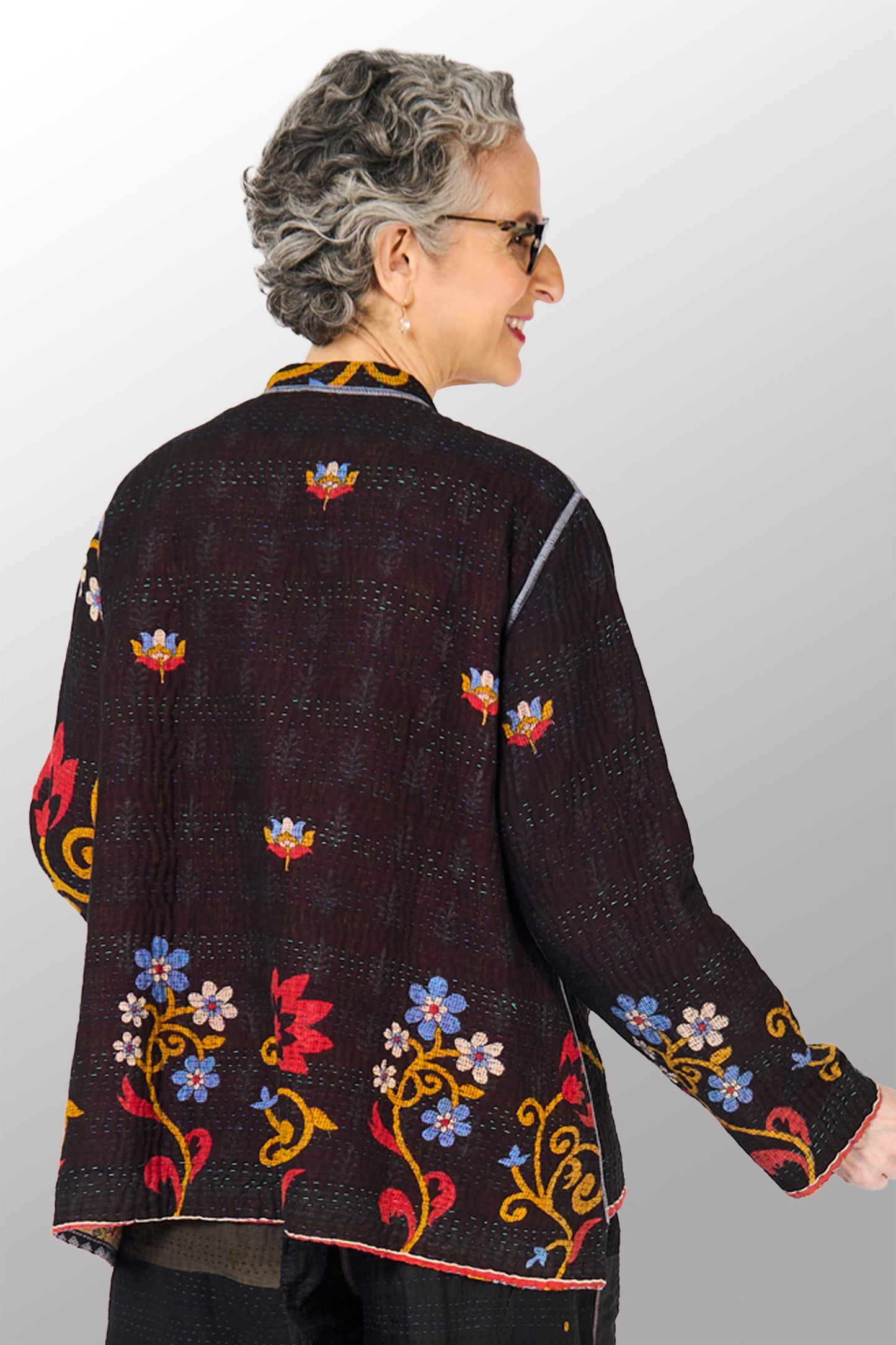 VINTAGE COTTON KANTHA KAFTAN JACKET SHORT - cv4088-0007s -