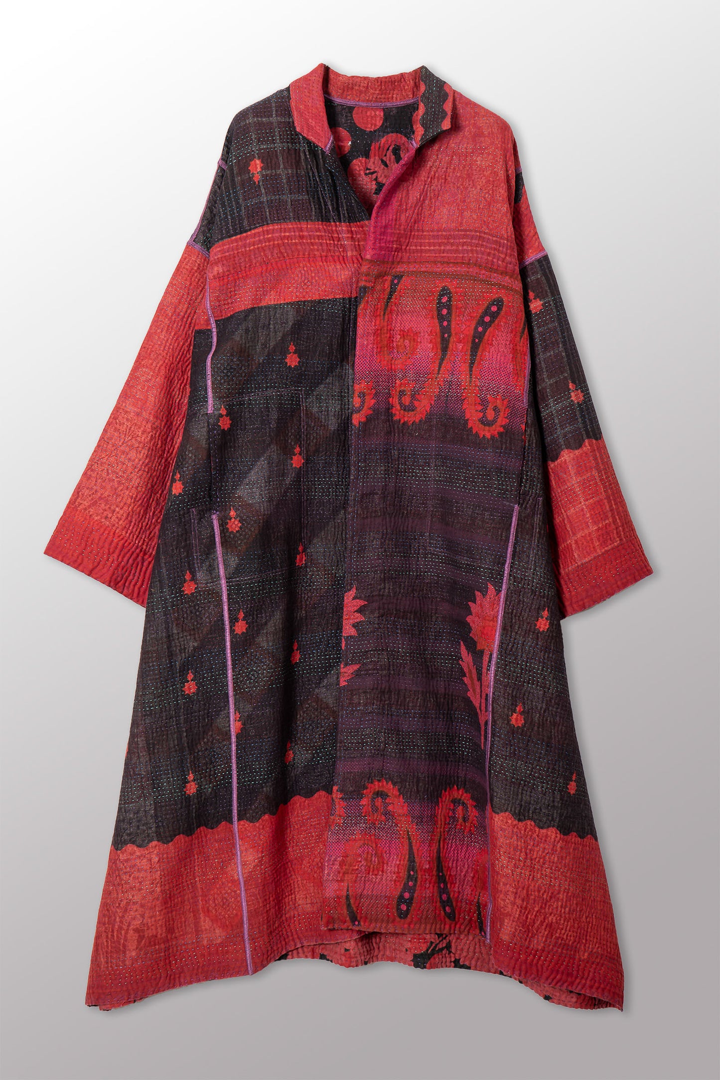 COTTON OVERDYE KANTHA OVERSIZED COAT - ov4326-cred001a -