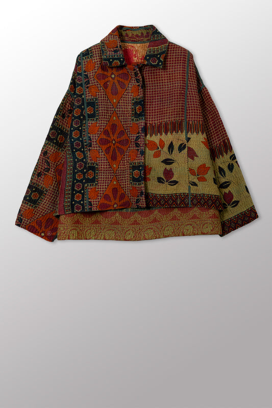 COTTON OVERDYE KANTHA CROPPED SHIRT JACKET - ov4075-cgrn001a -